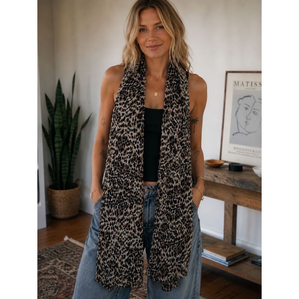Leopard Print Lightweight Scarf Animal Print Boho Silky Satin